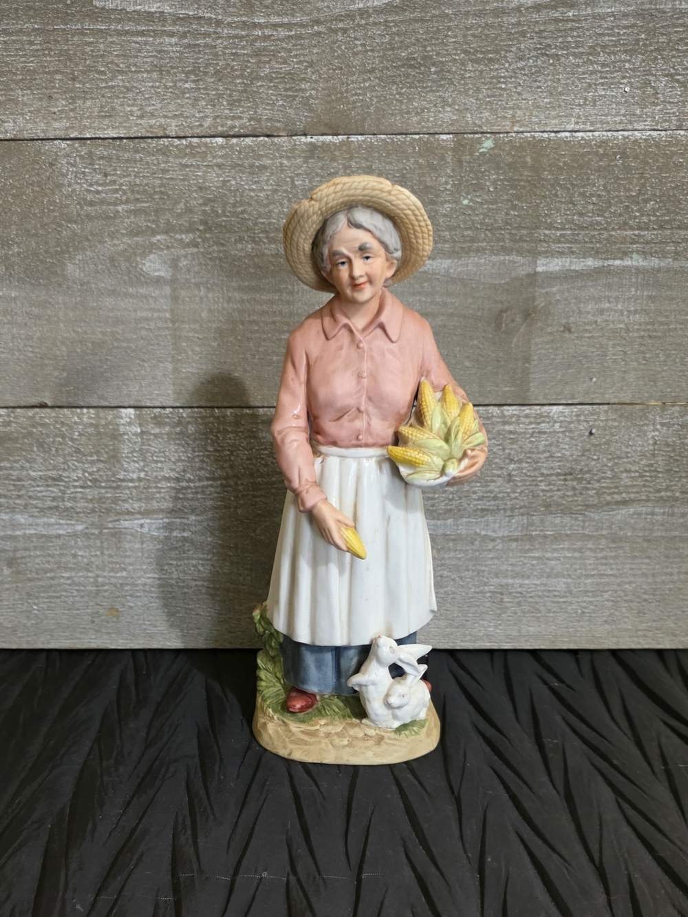 Homco Country Woman Figurine in Pink, White and Yellow. #8807